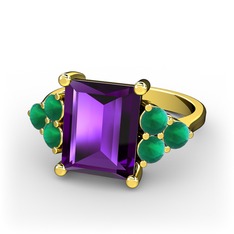 Areli Dikdörtgen Yüzük - Ametist ve kök zümrüt 14 ayar altın yüzük #z2n6mb
