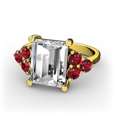 Beyaz zirkon ve garnet 8 ayar altın yüzük