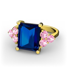 Lab safir ve pembe kuvars 18 ayar altın yüzük