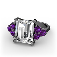 Areli Dikdörtgen Yüzük - Swarovski ve ametist 925 ayar siyah rodyum kaplama gümüş yüzük #zci72l