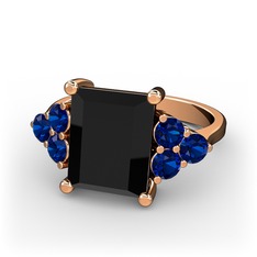 Areli Dikdörtgen Yüzük - Siyah zirkon ve lab safir 925 ayar rose altın kaplama gümüş yüzük #zzh7q4