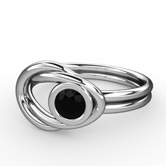 Düğüm Yüzük - Siyah zirkon 18 ayar beyaz altın yüzük #119no1e