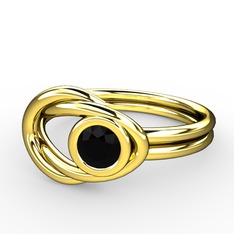Düğüm Yüzük - Siyah zirkon 925 ayar altın kaplama gümüş yüzük #mqbep6