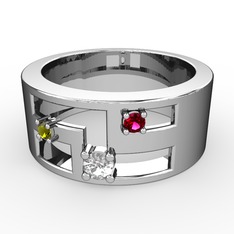 Valeda Alyans - Swarovski, peridot ve rodolit garnet 18 ayar beyaz altın yüzük #10971h2