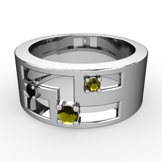 Valeda Alyans - Peridot ve siyah zirkon 18 ayar beyaz altın yüzük #10h2764