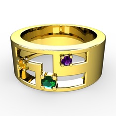 Valeda Alyans - Yeşil kuvars, sitrin ve ametist 14 ayar altın yüzük #10hw154