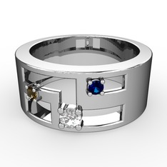 Valeda Alyans - Swarovski, dumanlı kuvars ve lab safir 18 ayar beyaz altın yüzük #10is7qb