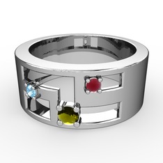 Valeda Alyans - Peridot, akuamarin ve kök yakut 925 ayar gümüş yüzük #10isqrb