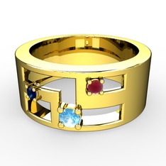 Valeda Alyans - Akuamarin, lab safir ve kök yakut 14 ayar altın yüzük #10m454p