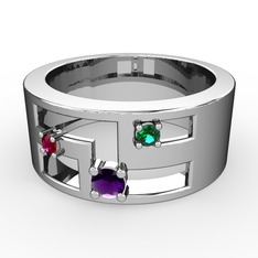 Valeda Alyans - Ametist, rodolit garnet ve yeşil kuvars 18 ayar beyaz altın yüzük #10vbp4c