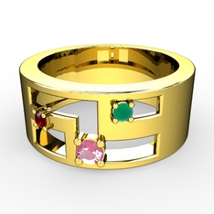 Valeda Alyans - Pembe kuvars, garnet ve kök zümrüt 925 ayar altın kaplama gümüş yüzük #111m9hh