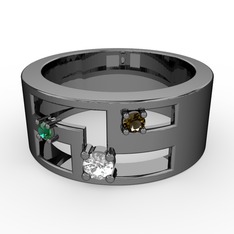 Valeda Alyans - Swarovski, yeşil kuvars ve dumanlı kuvars 925 ayar siyah rodyum kaplama gümüş yüzük #117um2j