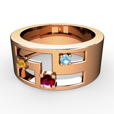 Valeda Alyans - Rodolit garnet, sitrin ve akuamarin 18 ayar rose altın yüzük #11gl6r3