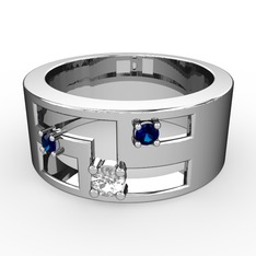 Valeda Alyans - Swarovski ve lab safir 18 ayar beyaz altın yüzük #11jrttq