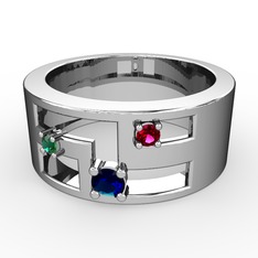 Valeda Alyans - Lab safir, yeşil kuvars ve rodolit garnet 14 ayar beyaz altın yüzük #11ni2ny