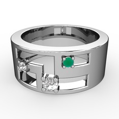 Beyaz zirkon, swarovski ve kök zümrüt 14 ayar beyaz altın yüzük
