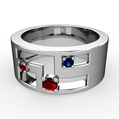 Garnet ve lab safir 8 ayar beyaz altın yüzük