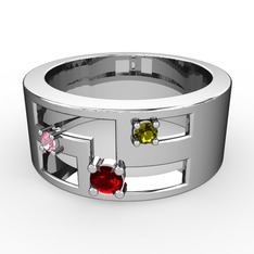 Valeda Alyans - Garnet, pembe kuvars ve peridot 18 ayar beyaz altın yüzük #1252chz
