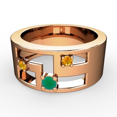 Valeda Alyans - Kök zümrüt ve sitrin 14 ayar rose altın yüzük #1277kw4