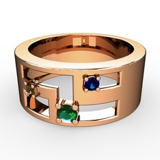 Valeda Alyans - Yeşil kuvars, dumanlı kuvars ve lab safir 14 ayar rose altın yüzük #127vwmm