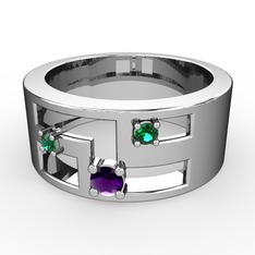 Ametist ve yeşil kuvars 14 ayar beyaz altın yüzük