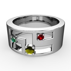 Peridot, yeşil kuvars ve garnet 8 ayar beyaz altın yüzük