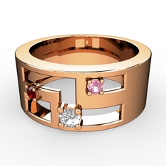 Pırlanta, garnet ve pembe kuvars 14 ayar rose altın yüzük (0.11 karat)