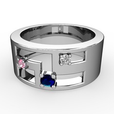 Valeda Alyans - Lab safir, pembe kuvars ve swarovski 14 ayar beyaz altın yüzük #12mdcfo