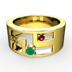 Valeda Alyans - Kök zümrüt, peridot ve rodolit garnet 14 ayar altın yüzük #12t3oit