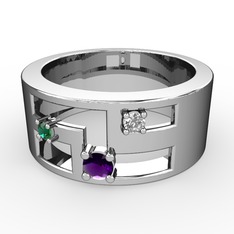 Valeda Alyans - Ametist, yeşil kuvars ve swarovski 8 ayar beyaz altın yüzük #12u6mv3