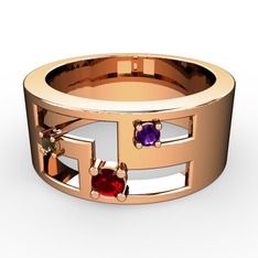 Garnet, dumanlı kuvars ve ametist 18 ayar rose altın yüzük