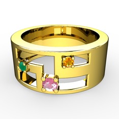 Valeda Alyans - Pembe kuvars, kök zümrüt ve sitrin 14 ayar altın yüzük #13kksza