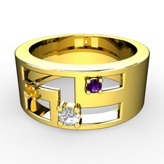 Valeda Alyans - Beyaz zirkon, sitrin ve ametist 14 ayar altın yüzük #13qk7y6