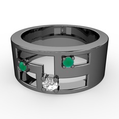 Valeda Alyans - Pırlanta ve kök zümrüt 925 ayar siyah rodyum kaplama gümüş yüzük (0.11 karat) #13zf8ae