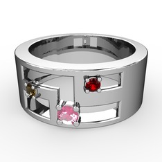 Valeda Alyans - Pembe kuvars, dumanlı kuvars ve garnet 925 ayar gümüş yüzük #1491u0