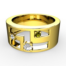 Valeda Alyans - Swarovski, pırlanta ve peridot 925 ayar altın kaplama gümüş yüzük (0.036 karat) #14od03e