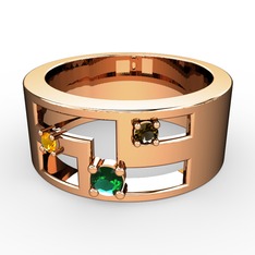 Valeda Alyans - Yeşil kuvars, sitrin ve dumanlı kuvars 925 ayar rose altın kaplama gümüş yüzük #14p3ywd