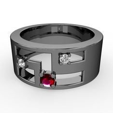 Valeda Alyans - Rodolit garnet, swarovski ve pırlanta 925 ayar siyah rodyum kaplama gümüş yüzük (0.036 karat) #14ptoui