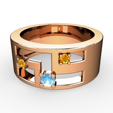 Valeda Alyans - Akuamarin ve sitrin 14 ayar rose altın yüzük #14qokp1