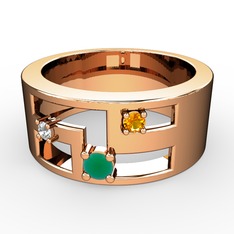 Valeda Alyans - Kök zümrüt, beyaz zirkon ve sitrin 8 ayar rose altın yüzük #14t5d52