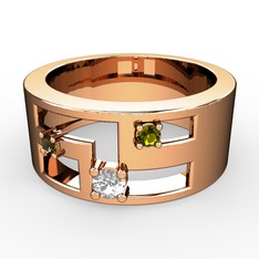Swarovski, dumanlı kuvars ve peridot 14 ayar rose altın yüzük