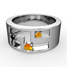 Valeda Alyans - Sitrin ve siyah zirkon 925 ayar gümüş yüzük #1501lr