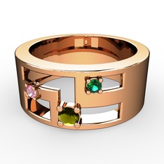 Valeda Alyans - Peridot, pembe kuvars ve yeşil kuvars 18 ayar rose altın yüzük #154uo18