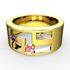 Valeda Alyans - Pembe kuvars, ametist ve swarovski 8 ayar altın yüzük #159b4wg