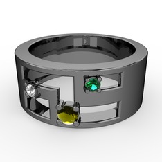 Valeda Alyans - Peridot, swarovski ve yeşil kuvars 925 ayar siyah rodyum kaplama gümüş yüzük #15agtkq