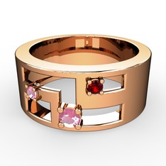 Valeda Alyans - Pembe kuvars ve garnet 18 ayar rose altın yüzük #15xd0q6