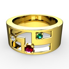 Valeda Alyans - Rodolit garnet, pırlanta ve yeşil kuvars 14 ayar altın yüzük (0.036 karat) #15yikoh