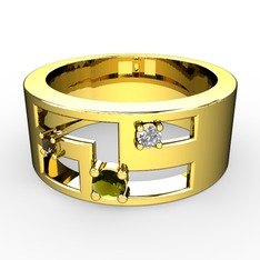 Valeda Alyans - Peridot, dumanlı kuvars ve beyaz zirkon 14 ayar altın yüzük #164h6vq