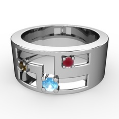 Valeda Alyans - Akuamarin, dumanlı kuvars ve kök yakut 18 ayar beyaz altın yüzük #16bzd4b