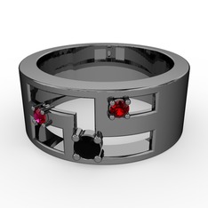 Valeda Alyans - Siyah zirkon, rodolit garnet ve garnet 925 ayar siyah rodyum kaplama gümüş yüzük #16f6ovq